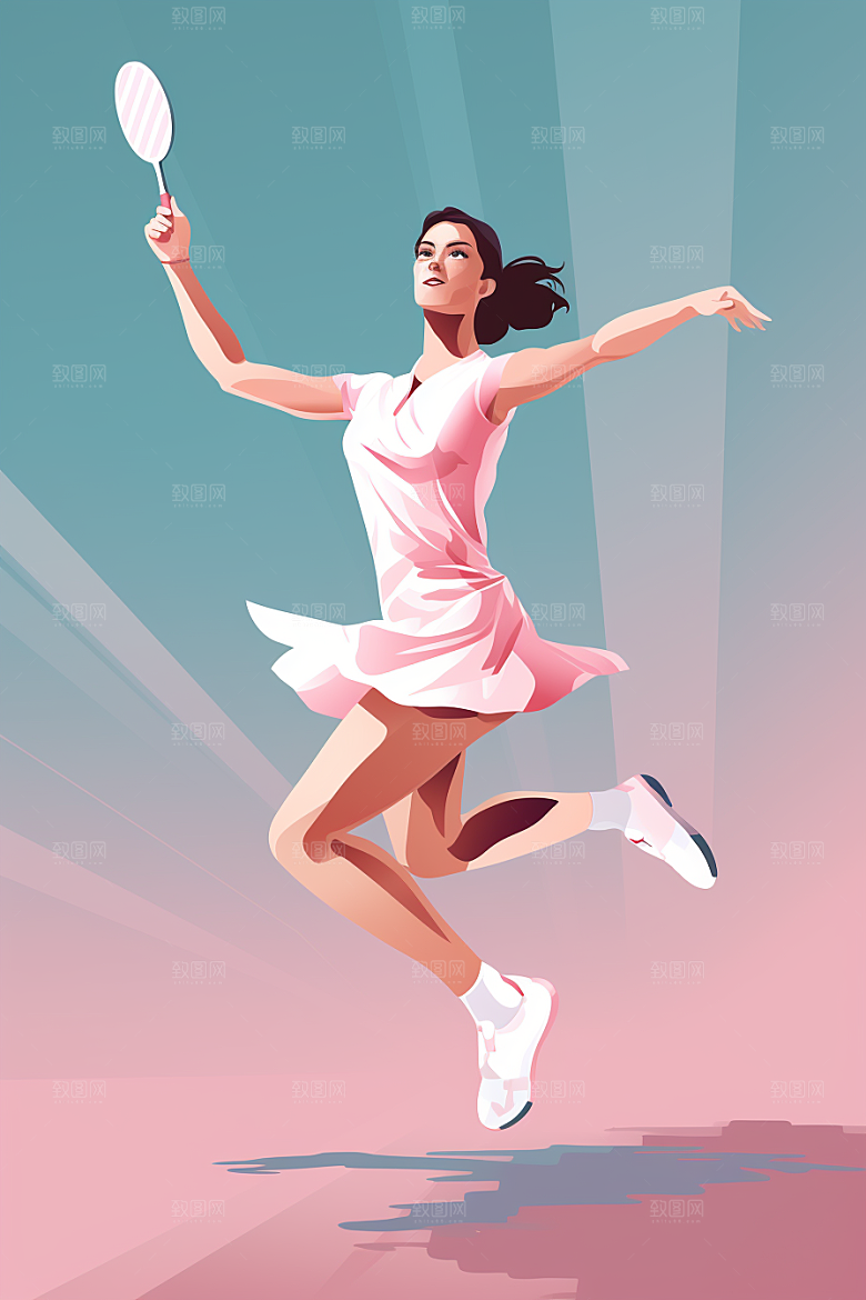 打羽毛球彩色运动插画