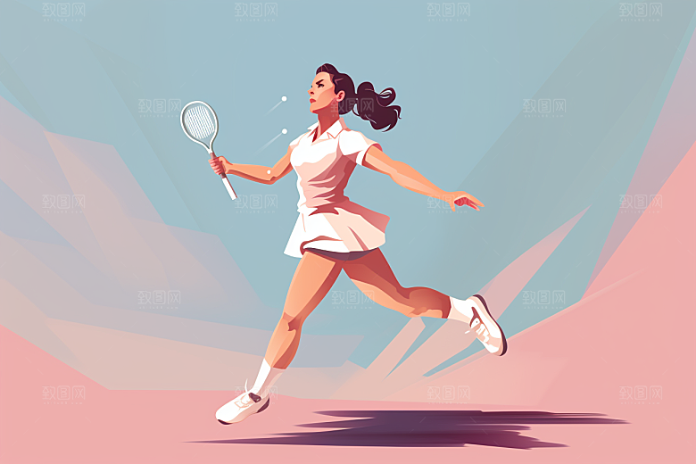 打羽毛球彩色手绘插画