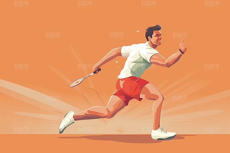 打羽毛球涂鸦风格竞技插画