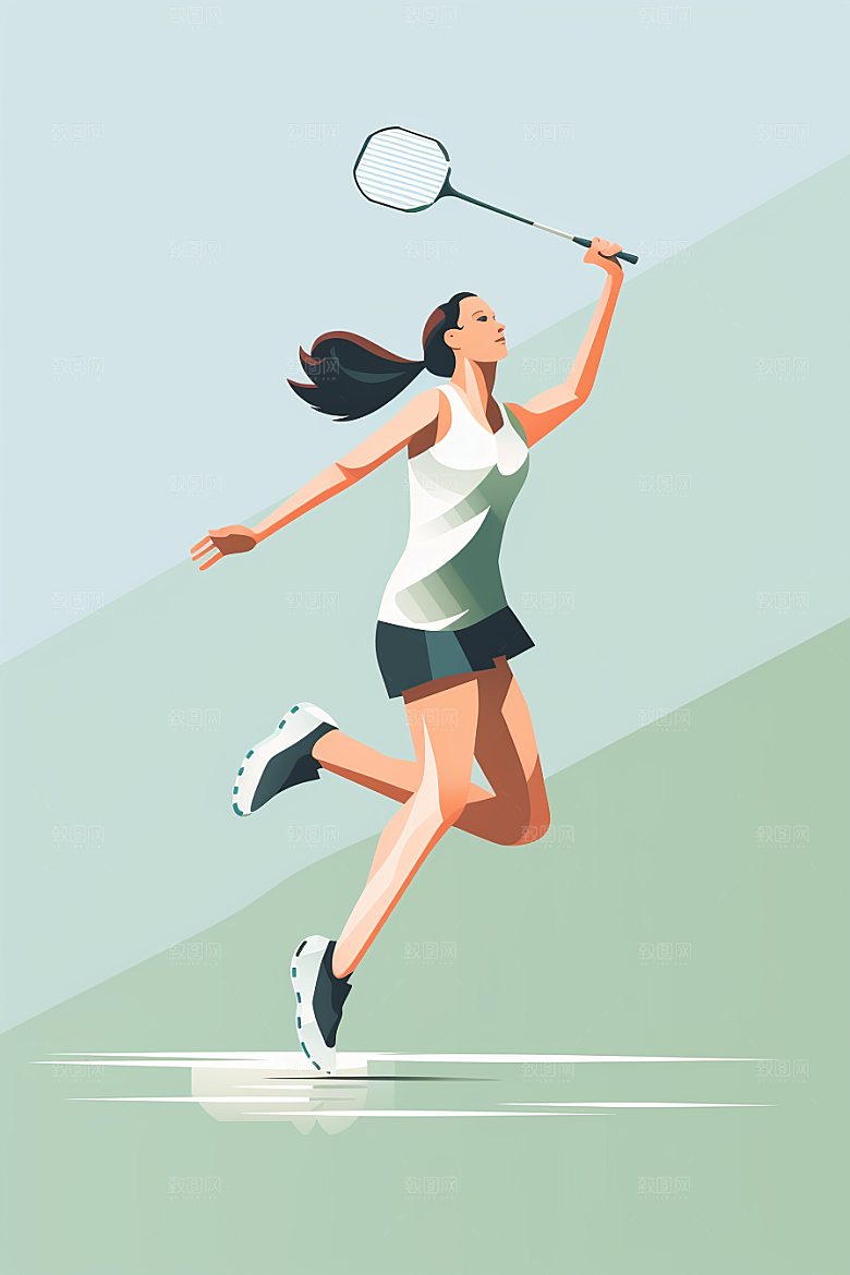 打羽毛球涂鸦风格健身插画