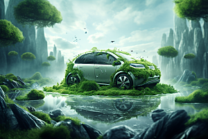 新能源汽车绿色出行清新素材
