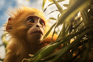 滇金丝猴一级保护动物生态摄影图