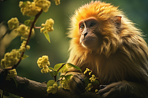 滇金丝猴灵长类森林摄影图