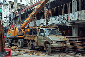 建筑工地吊车施工工程车素材