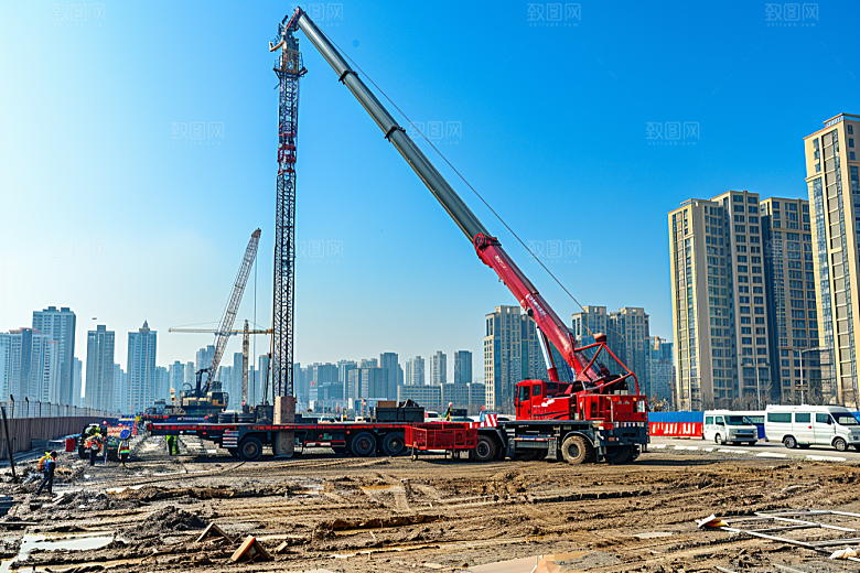 建筑工地吊车建设建造素材