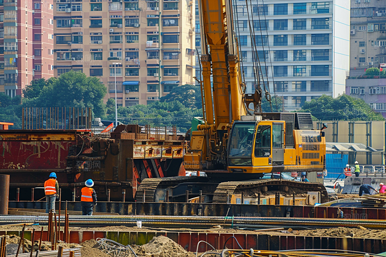 建筑工地吊车作业现场建设素材