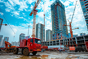 建筑工地吊车建造建设素材