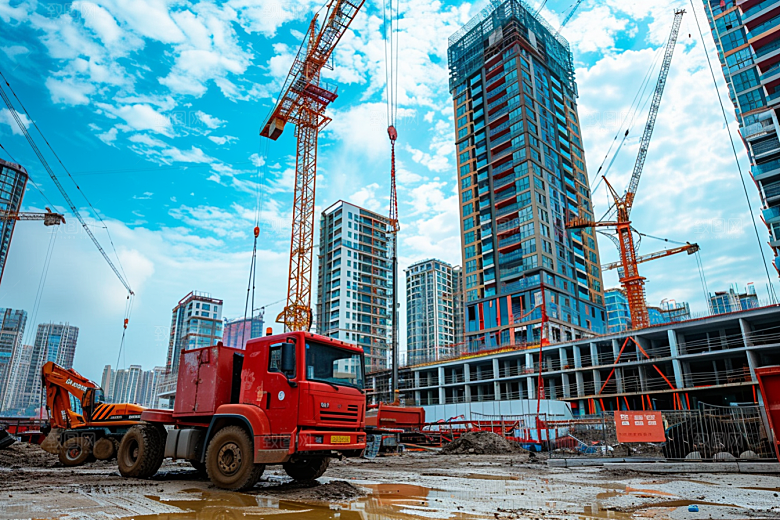 建筑工地吊车建造建设素材