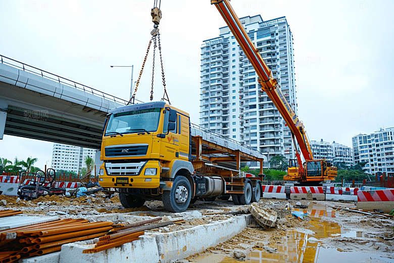 建筑工地吊车作业现场建设素材