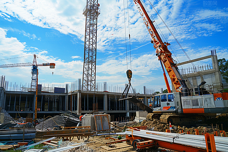 建筑工地吊车施工建造素材