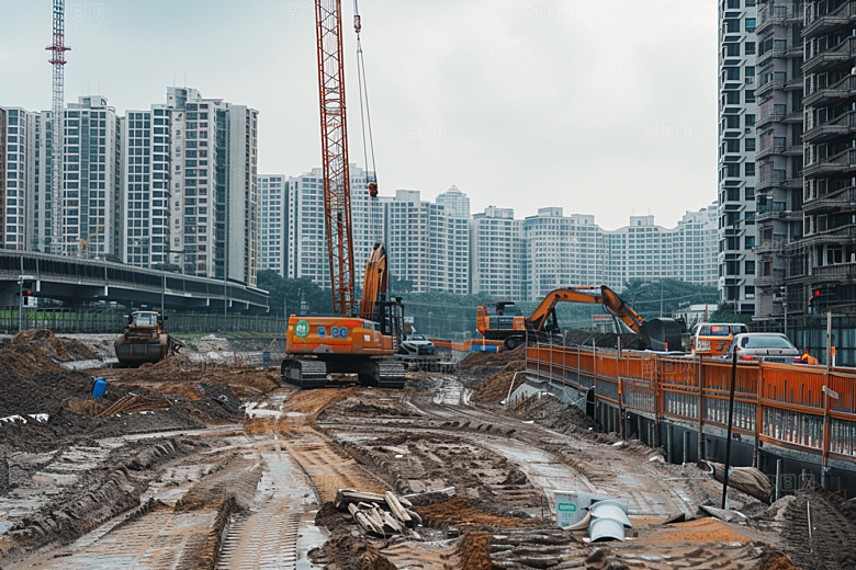 建筑工地吊车高清作业现场素材
