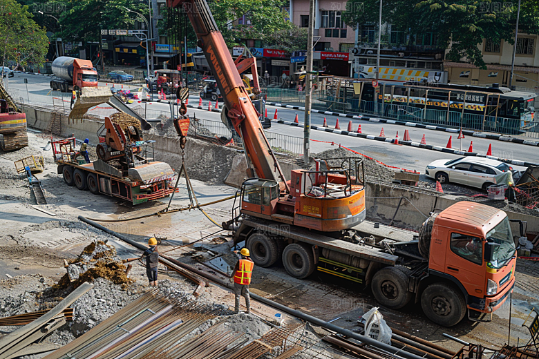 建筑工地吊车吊装建造素材