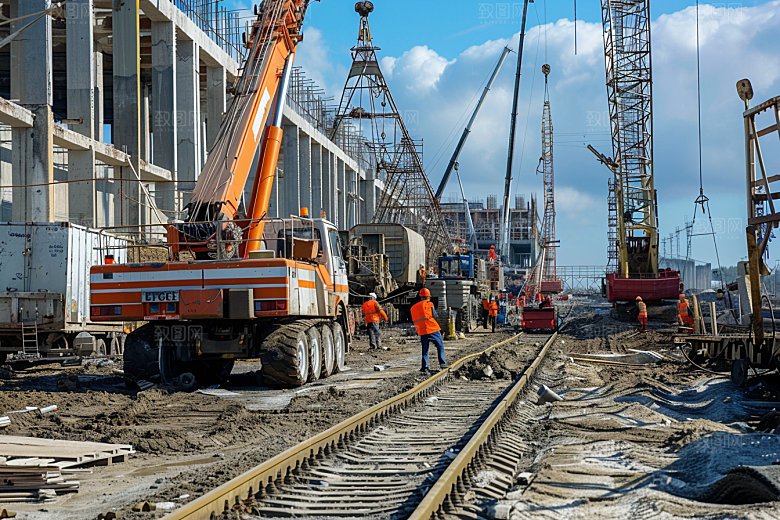 建筑工地吊车建造工程车素材