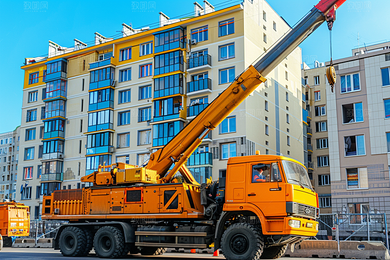建筑工地吊车建造作业现场素材