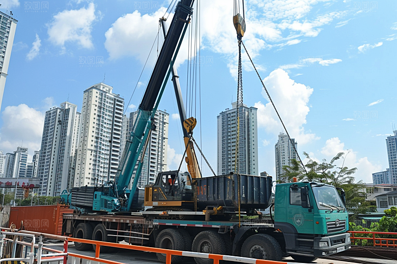 建筑工地吊车作业现场工程车素材