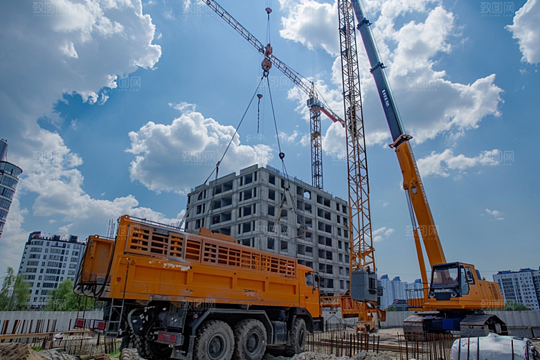 建筑工地吊车作业现场建设素材