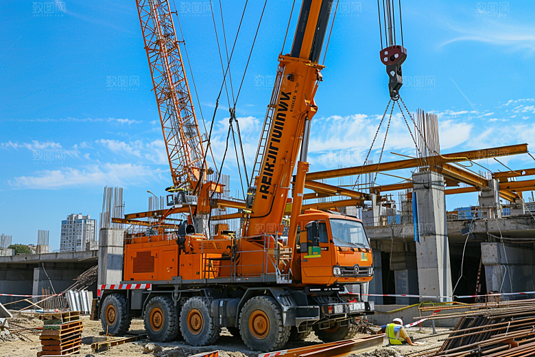 建筑工地吊车作业现场施工素材