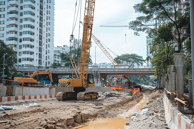 建筑工地吊车建造高清素材