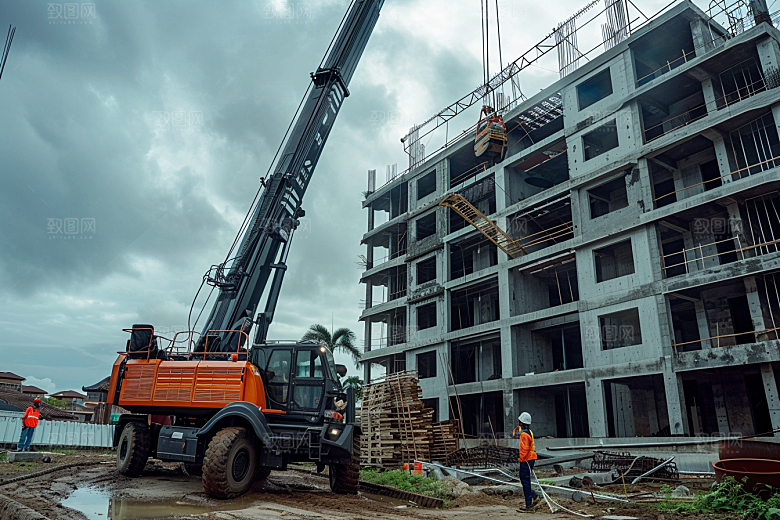建筑工地吊车建造施工素材