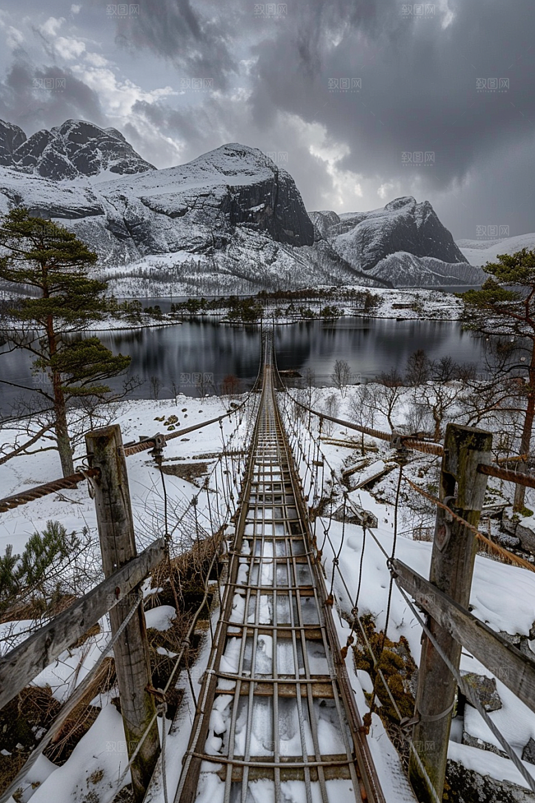 吊桥山谷旅游摄影图