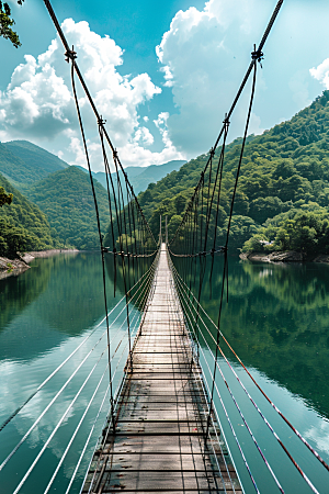 吊桥山谷旅游摄影图