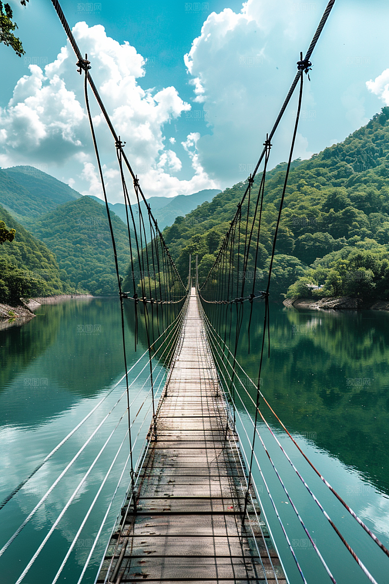 吊桥山谷旅游摄影图