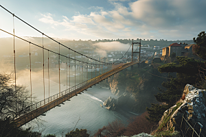 吊桥河流自然摄影图