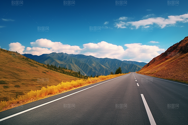 公路向天际线延伸道路高清摄影图