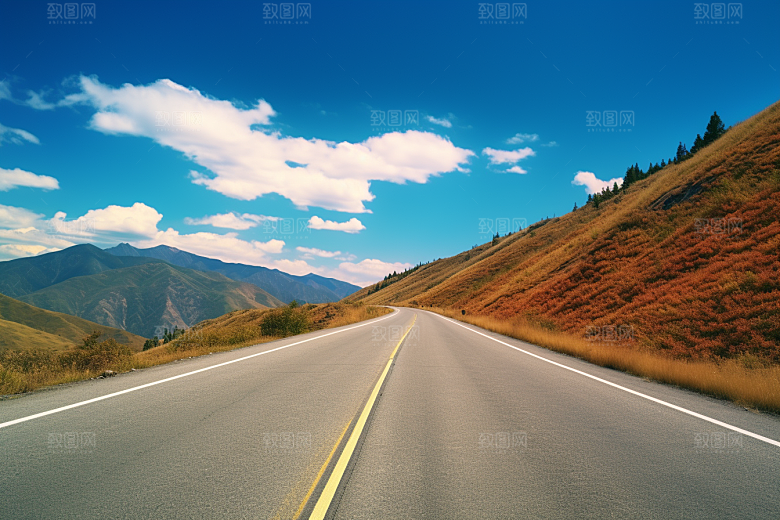 公路向天际线延伸地平线自驾游摄影图