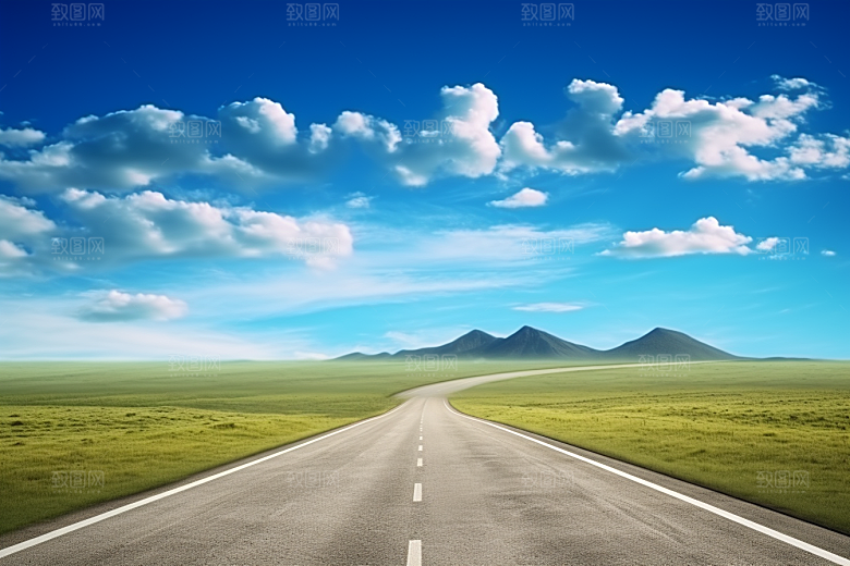 公路向天际线延伸天空开阔摄影图