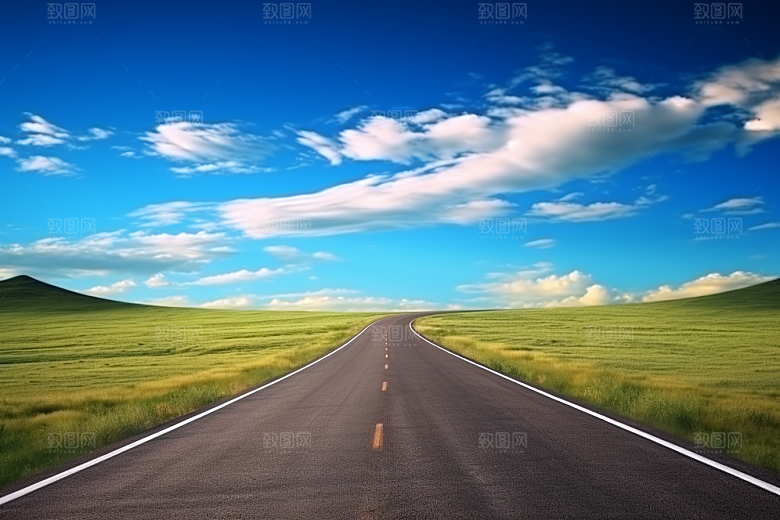 公路向天际线延伸天空道路摄影图
