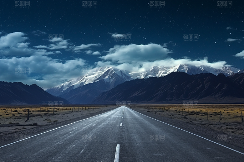公路向天际线延伸地平线开阔摄影图