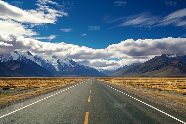 公路向天际线延伸道路平原摄影图