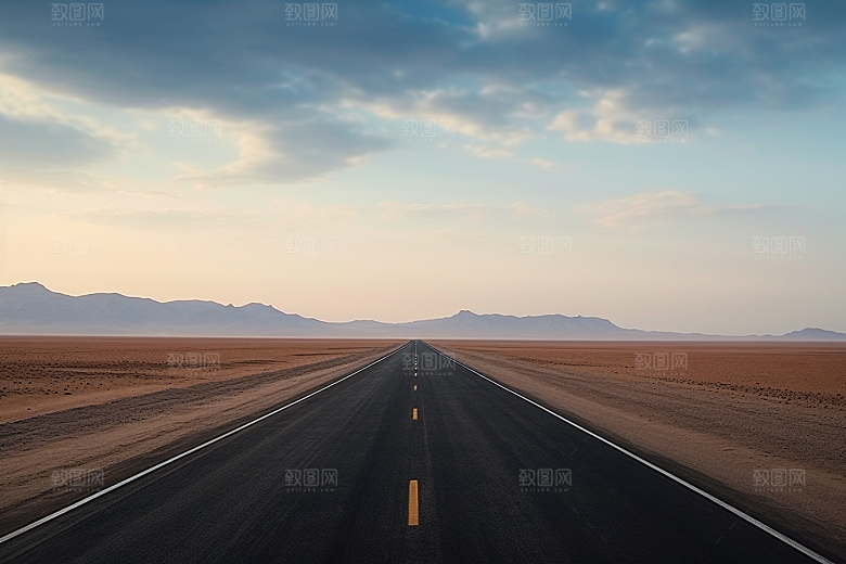 公路向天际线延伸平原自驾游摄影图