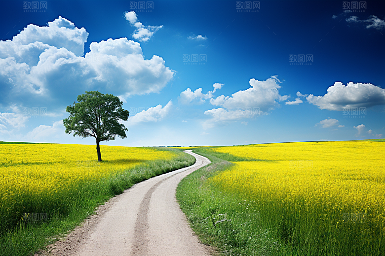 公路向天际线延伸广阔平原摄影图