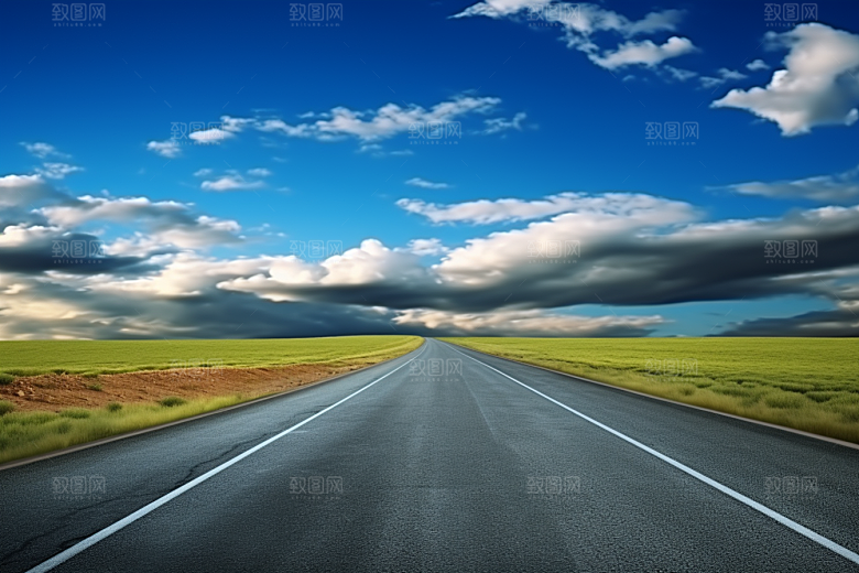 公路向天际线延伸道路天空摄影图