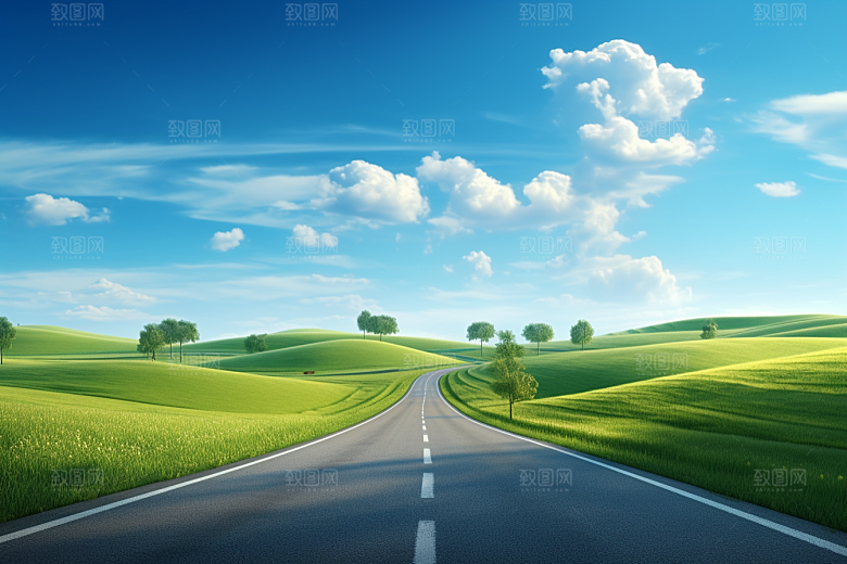 公路向天际线延伸道路广阔摄影图