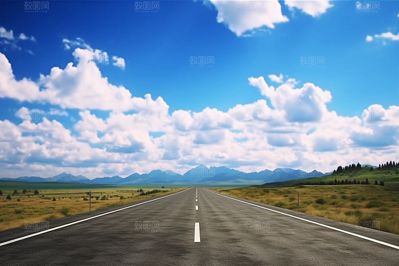 公路向天际线延伸广阔旷野摄影图