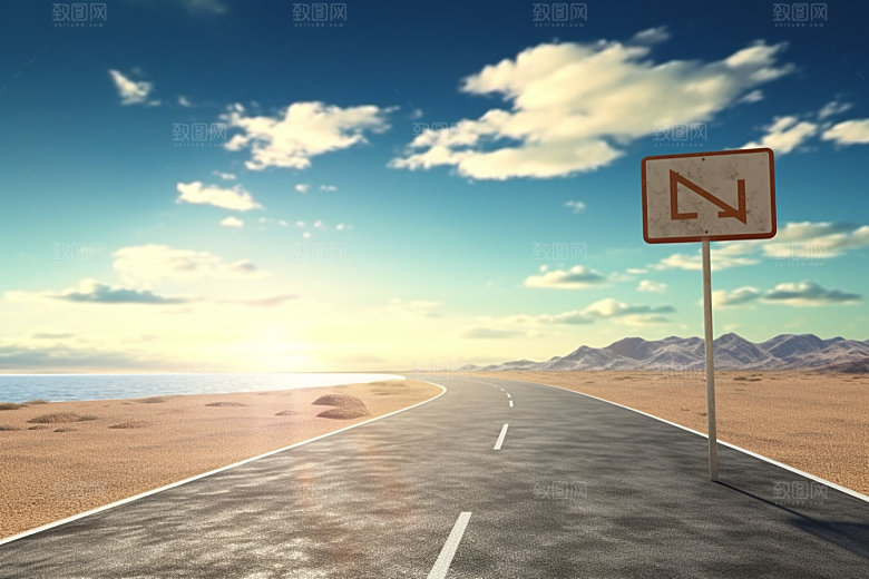 公路向天际线延伸平原自驾游摄影图