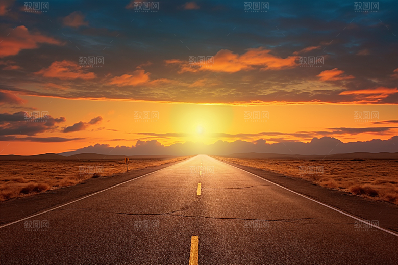 公路向天际线延伸高清户外摄影图