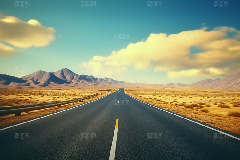 公路向天际线延伸平原地平线摄影图