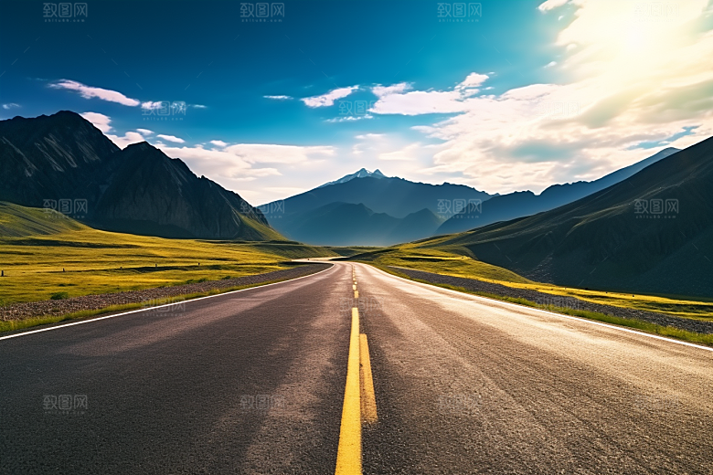 公路向天际线延伸西部天空摄影图