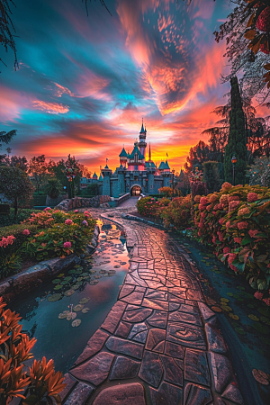 迪士尼乐园城堡主题乐园风光摄影图