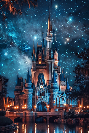 迪士尼乐园城堡游乐场童话摄影图
