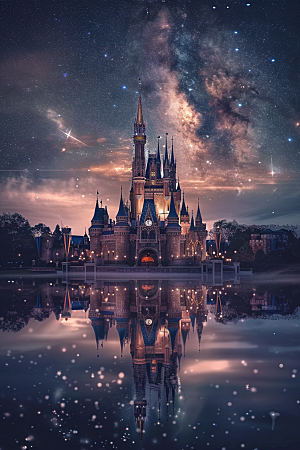 迪士尼乐园城堡游乐场美好摄影图