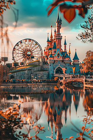 迪士尼乐园城堡主题乐园童话摄影图