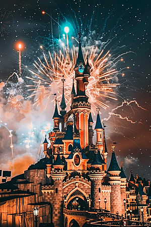 迪士尼乐园城堡风光美好摄影图