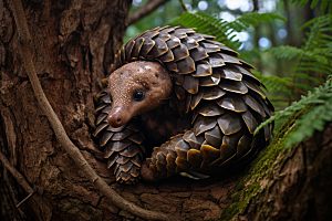 穿山甲森林国家一级保护动物摄影图