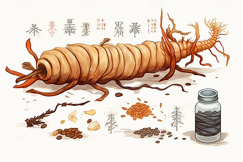 冬虫夏草药方健康插画