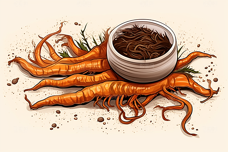 冬虫夏草中药材药方插画